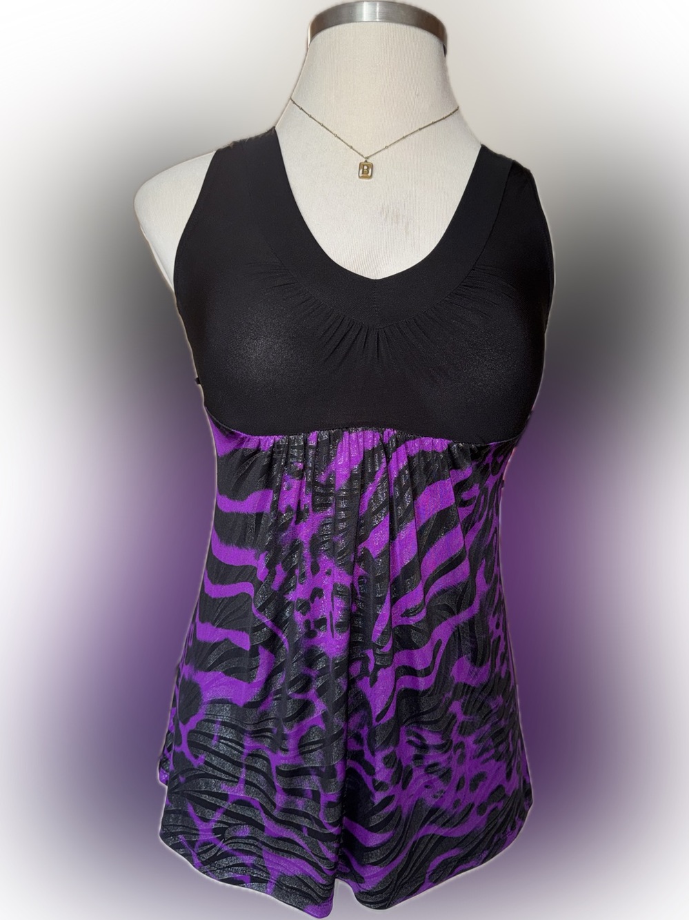 Vintage Chocolatte Black Dresstop with Purple Zebra Print size‎ Small